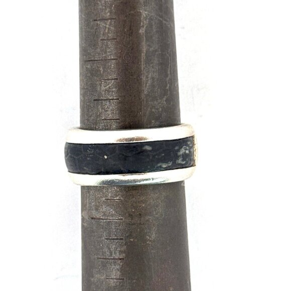 Vintage Neta 925 Sterling Silver & Black Onyx Inlay Band Ring Size 10, 11.3g - Picture 6 of 9